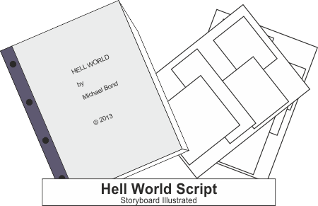 Illustrating the Hell World script with sample storyboards reward.