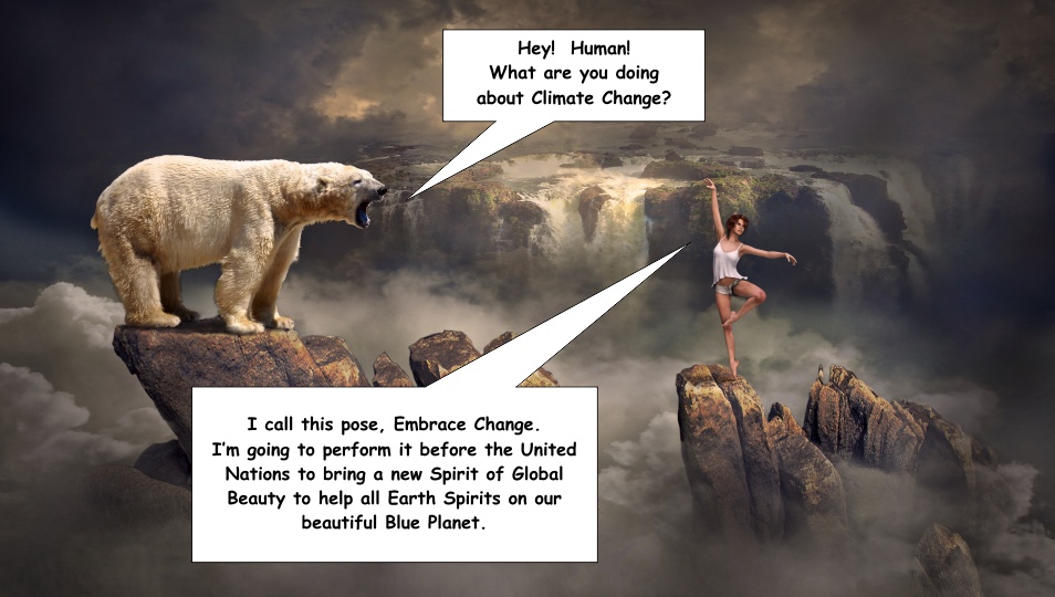 Climate Change - protestor poses in a Sprit of beauty for all the world.